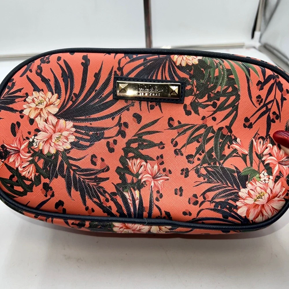 Nicole Miller New York Cosmetic Travel Bag Tropical Floral Print Makeup Pouch